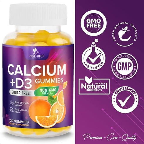 Sugar Free Calcium Gummy Bites Plus 400 IU Vitamin D3, Bone Health & Immune Support - Chewable Calcium Nutrition Supplement, Non-GMO, Orange Flavo...