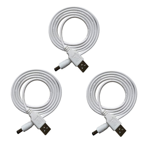 3pcs Extension Cable USB to DC Cable - 5V USB 2.0 Port Male to DC 5V Male 5.5mm x 2.5mm Power Cord White 100cm(3.3ft)...