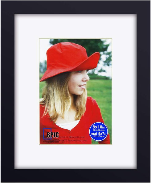 RPJC 8x10 inch Picture Frames Made of Solid Wood and High Definition Glass Display Pictures 5x7 with Mat or 8x10 Without Mat for Wall Mounting Pho...