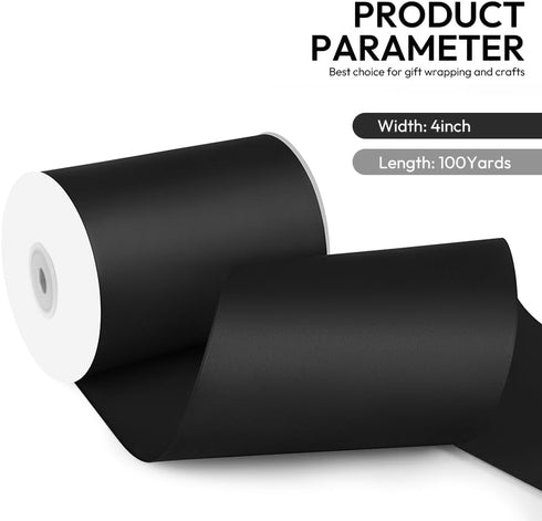4 Inch 25 Yard Wide Satin Ribbon Black, Solid Fabric Large Ribbon Roll for Cutting Ceremony Wedding Opening Party Decoration, Chairs, Sewing, Fest...