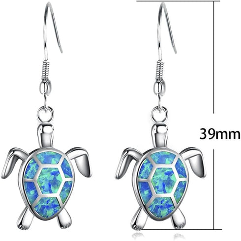 Tiny Turtles Dangle Drop Earrings 925 Sterling Silver Pin Lovely Animal White Opal Hook Hoop Earring Drops Delicate Jewelry Gift for Women Girls S...