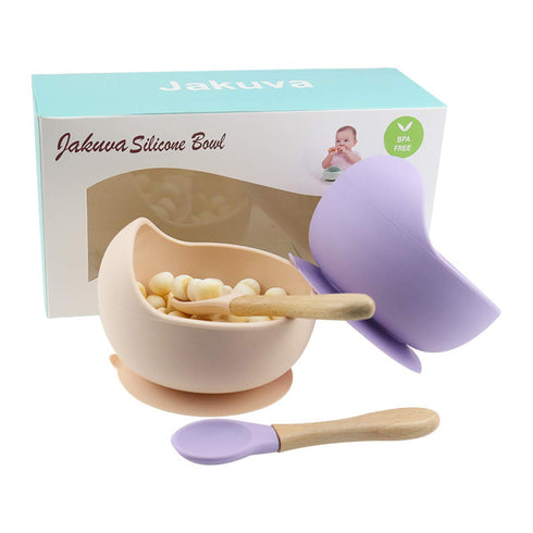 Jakuva Silicone Baby Bowls with Spoon, 2PCS Baby Feeding Set Suction Bowls for Kids Toddlers -BPA Free-Baby Dishes Utensils (Pink & Purple)...