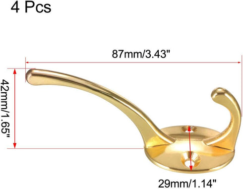 uxcell Dual Prong Coat Hooks Wall Mounted Retro Double Hooks Utility Gold Hook for Coat Scarf Bag Towel Key Cap Cup Hat 87mm x 29mm x 42mm 4pcs...