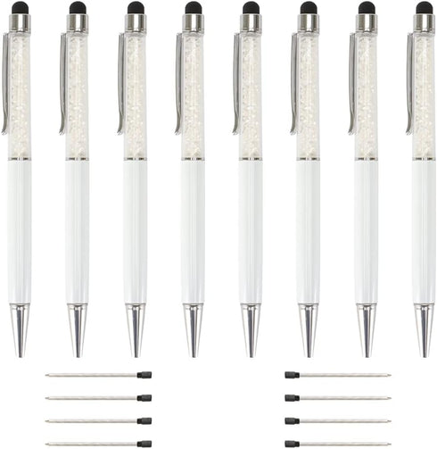 8Pcs Crystal Diamond Stylus Pens, FHDUSRYO 2 in 1 Black Ink Capacitive Ballpoint Pens with 8 Replacement Refills, Bling Rhinestones Retractable To...