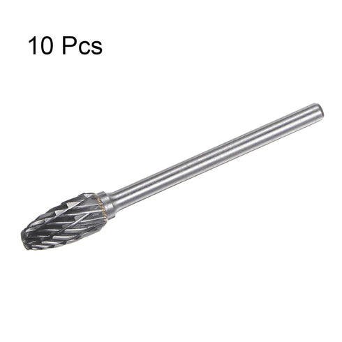10pcs Carbide Rotary Burrs 1/8" (3mm) Shank 1/4" (6mm) Head Double Cut Flame H Shape Die Grinder Bits Rasp Files for Metal Wood Plastic Polishing ...