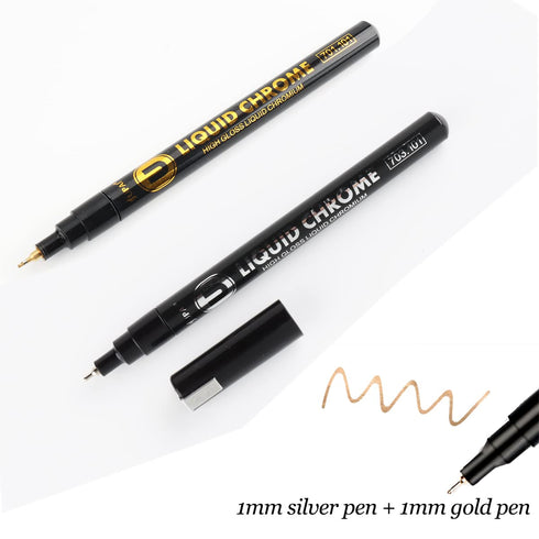 Chrome Metallic Marker Pen for Nail Art, 2PCS Gold Silver Liner Polish Pen, Drawing Dotting Nail Art Graffiti Pen, Mirror Effect Painting Gel, Mar...