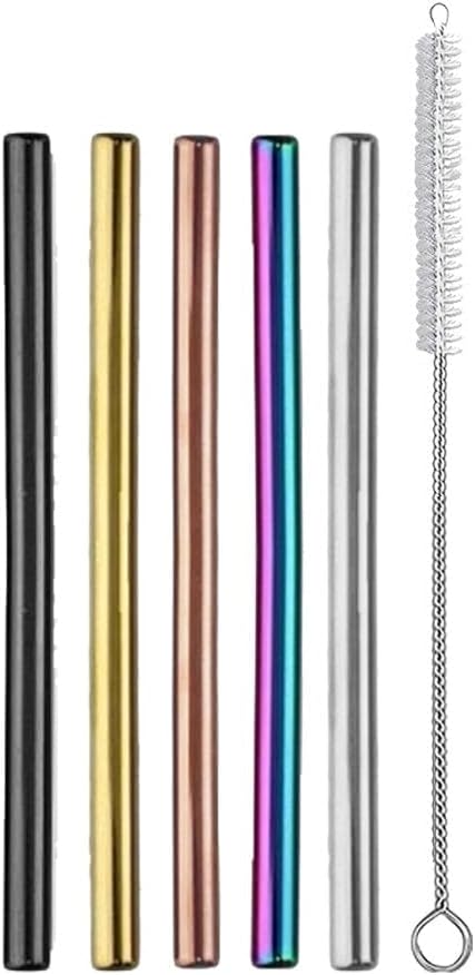 Ello 5-Pack Stainless Steel Reusable Cocktail Straws with Cleaning Brush (Metallic Multicolor)...