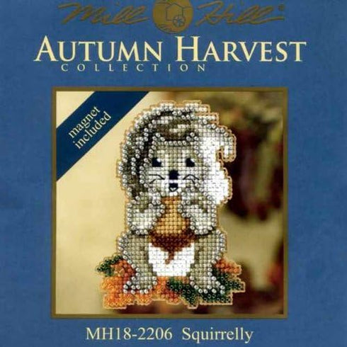 Squirrelly Beaded Counted Cross Stitch Ornament Kit Mill Hill 2012 Autumn Harvest MH18-2206...