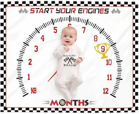 Racing Car Baby Monthly Milestone Blanket for Boy Little Monthly Growth Chart Sports Nursery Blanket 1 to 12 Months Photography Backdrop Prop for ...