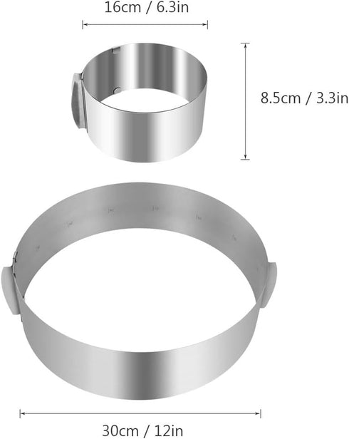 Cake Ring 6 to 12 Inch Adjustable Round Stainless Steel Cake Mousse Mould Ring Bakeware Tools Cake Decorating Mold Baking Ring...