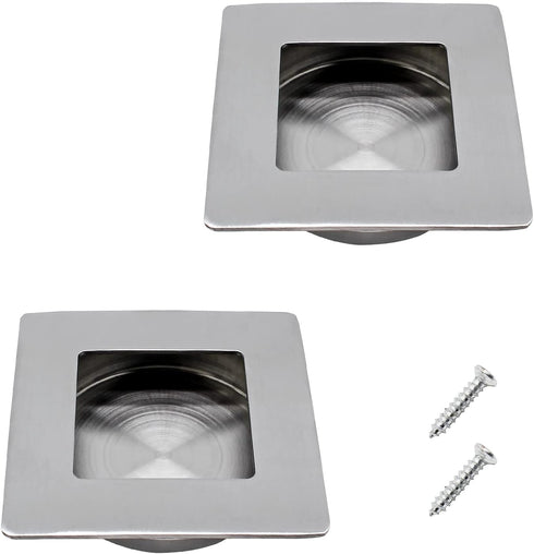 2 Pack 50 x 50MM / 1.97 x 1.97 Inch Recessed Flush Pulls, Stainless Steel Square Recessed Invisible Flat Finger Pull, Sliding Door Handles for Clo...