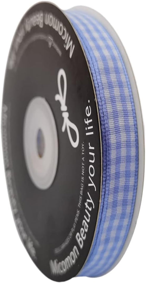 Light Blue Gingham Plaid Checked Ribbon 25 Yard Each Roll 100% Polyester (3/8", Lt.Blue)...
