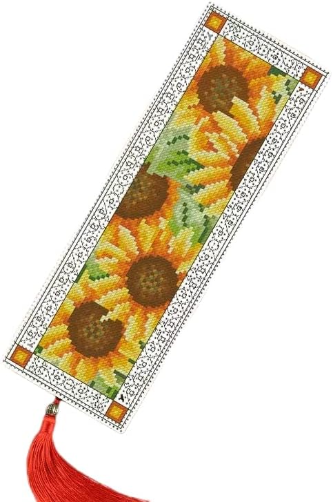 DIY Blank Canvas Bookmarks Beautiful Sunflowers Counted Cross Stitch Kits for Adult Kids Beginner Embroidery Crafts Needlework Bookmark for Studen...