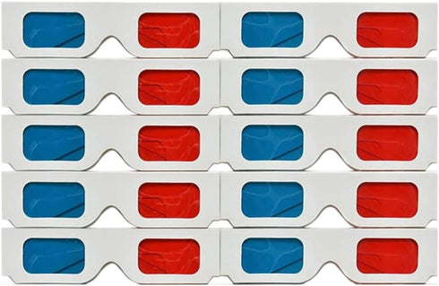 3D Paper Glasses, Red and Cyan Anaglyph, White Cardboard Frame, 50 Pairs...