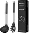 Silicone Pasta Fork and Soup Ladle Set, Non-Stick BPA Free Heat-Resistant Handy Kitchen Utensils for Cooking, Serving, Draining, Stirring (Black)...