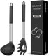 Silicone Pasta Fork and Soup Ladle Set, Non-Stick BPA Free Heat-Resistant Handy Kitchen Utensils for Cooking, Serving, Draining, Stirring (Black)...