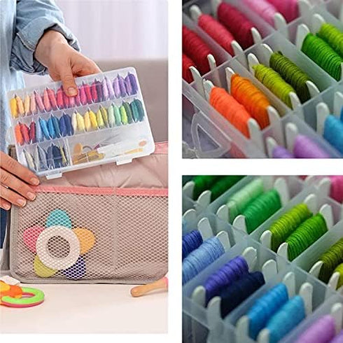 ericotry Embroidery Floss Organizer Box 24 Adjustable Grids with 50pcs Plastic Floss Bobbins and 552 Pcs Floss Number Stickers for Cross Stitch an...