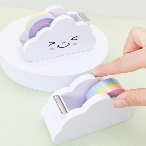 Cloud Tape Dispenser, Delicate Cartoon Tape Cutter with Rainbow Tape, Plastic Desktop Tape Dispenser for Girls Women Home Office Stationery Suppli...