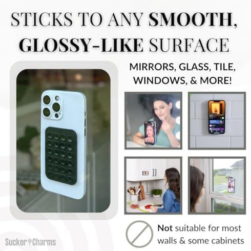 Removable and Reusable Adhesive, Silicone Suction Phone Case Mount, iPhone and Android Phone Accessory, Hands-Free Mirror Phone Holder, TikTok Vid...