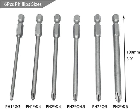 10pcs 100mm Magnetic Flat Slotted Phillips Cross Head Screwdriver Bit Sets 1/4 Inch Hex Shank S2 Steel Screw Driver Drive Drill Bits for Electric ...