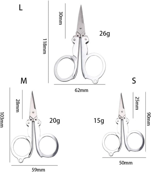 Silver Folding Scissors Office Supplies Embroidery Foldable Pocket Stainless Steel Mini Fishing Scissors Handmade Crafts Scissors Cutting and Meas...