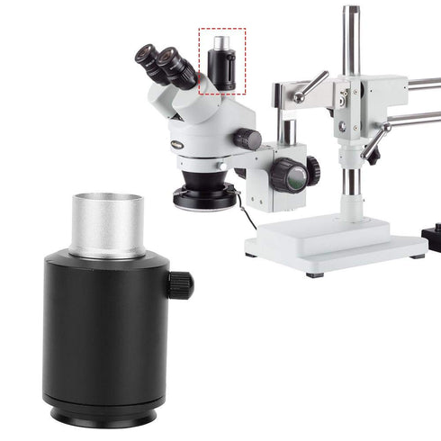 Microscope Lens Adapter, Stereo Microscope Mount Lens Camera Adapter Made of Aluminum Alloy for Stereoscopic Microscope, 25mm or 23.2mm Camera Int...