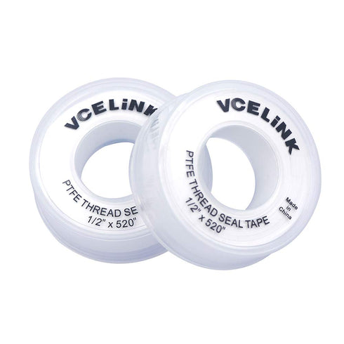 VCELINK PTFE Plumbers Tape 2-Pack, Industrial Water Sealant Thread Tape, 520" Length, 1/2" Width, Plumbing Teflon Tape for Shower Head and Pipe Th...