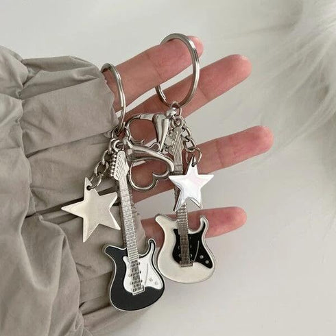 mdgfge Punk Music Guitar Keychain Musical Instrument Star Cute Bass Keyring Electric Guitar Key Rings Key Holder Pendant for Women Men Music Lover...