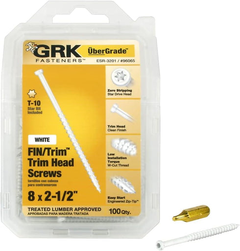 GRK Fasteners 96065 White FIN/Trim #8 x 2-1/2" Screws 100CT...