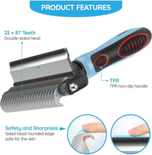Dog Brush and Cat Brush – 2 Sided Pet Grooming Tool for Deshedding, Mats & Tangles Removing – No More Nasty Shedding and Flying Hair...