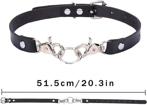 Punk Leather Choker Goth Choker Collar Interlocking Choker Necklace PU Necklace Jewelry for Women...