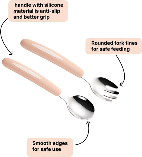 Bunny Travel Metal Toddler Utensils, Toddler Spoon and Fork Set for child, Outdoor or On the go convenient, 2pcs, suitable for 12 Months+ (pink)...
