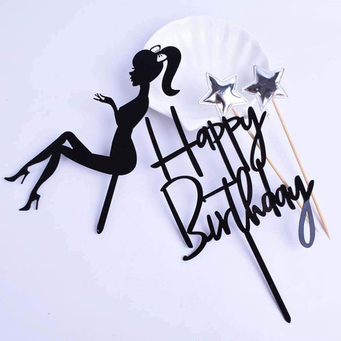 Elegant lady Happy Birthday Cake Topper Queen Birthday Cake Topper Acrylic Durable Cake Party Decoration High Heels Lady Girl/Women Party Cupcake ...