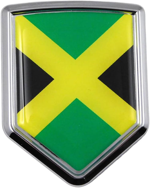 CBSHD103 Jamaica Flag Jamaican Emblem Shield Shape Chrome Car Decal Sticker...