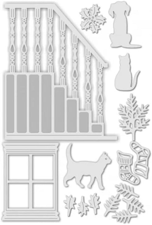 Window Stairs Dog Cat Metal Die Cuts, Window Stairs Dog Cat Cutting Dies Cut Stencils DIY Scrapbooking Cards Decorative Embossing Paper Dies for A...