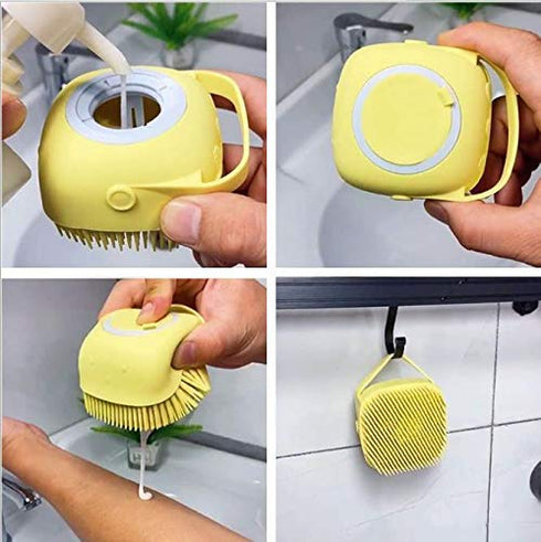 Dog Cat Bath Brush Silicone Rubber Dog Grooming Brush Puppy Massage Scrubber Hair Fur Grooming Cleaning Shower Soft Shampoo Dispenser 2pcs Pink...