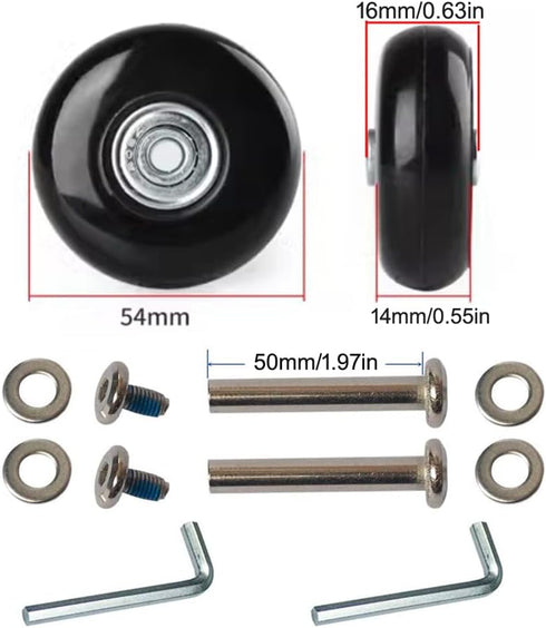 Set of 2pcs 54mm Mute Wear-Resistant Luggage Suitcase Double Type Replacement Wheels Kit Inline Outdoor Skate, Rubber Swivel Caster Wheels 6x50mm ...