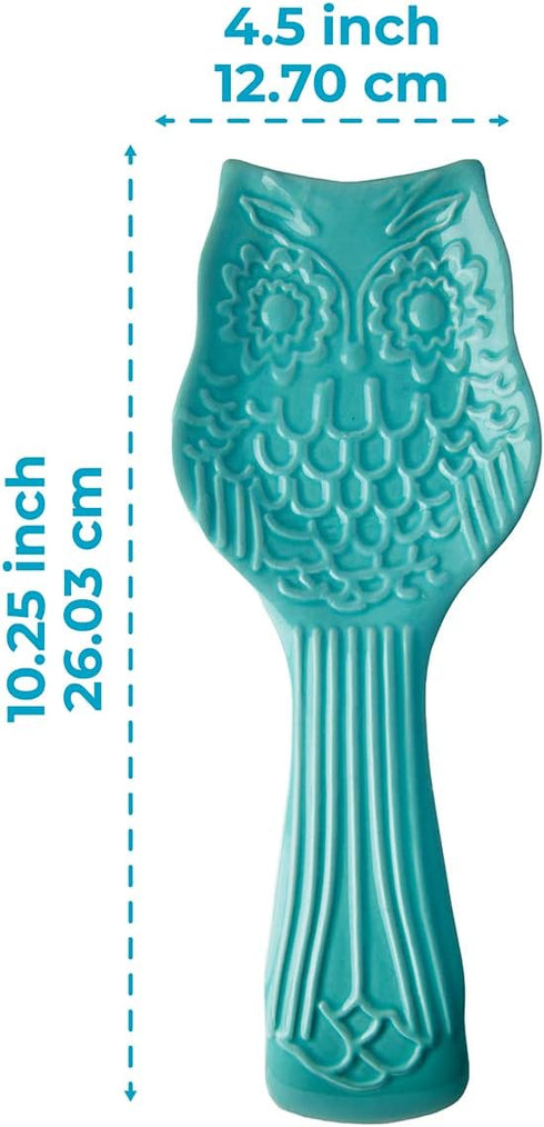 Decorative Owl Spoon Rest for Kitchen Countertop – Modern Farmhouse Spoon Holder for Stove in Lovely Aqua Blue, made with Chip-free Ceramic – Dish...
