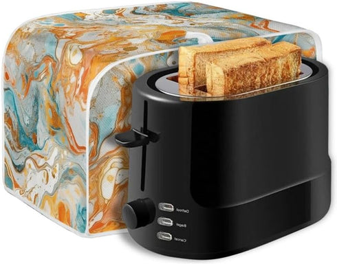 2 Slice Toaster Cover Gold Cyan Marble Appliance Toaster Cover Abstract Art Fluid Painting Universal Fit Wide Slot Bread Maker Protective Cover (1...