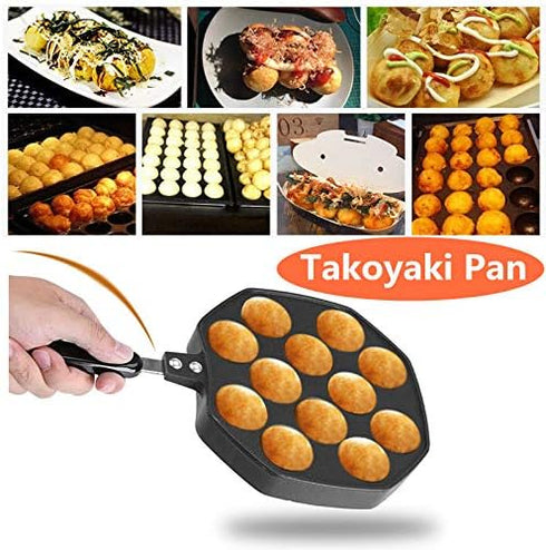 Takoyaki Maker,12 Holes Aluminum Takoyaki Pan Non Stick Grill Pan Plate Cooking Baking Mold Tray Takoyaki Grill Pan for Takoyaki and Round Pancake...