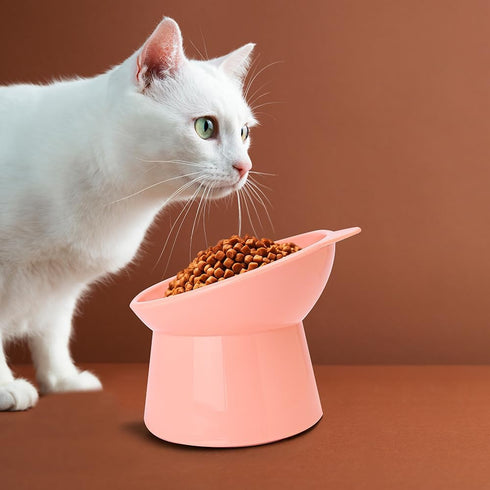 Pink Cat Food Bowl Elevated Tilted Raised Slanted Stand Dish for Neck Protection & Whisker Friendly Feeding-Christmas City Collection, Anti Vomiti...