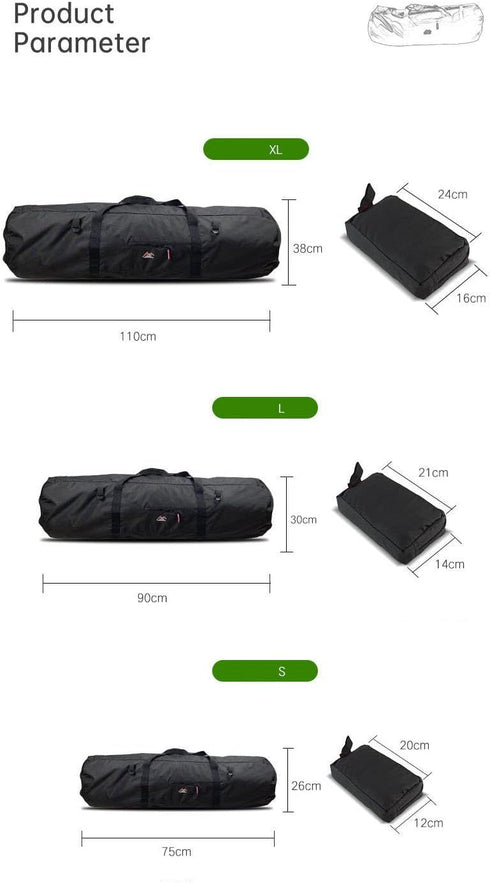 Large Capability Folding Tent Storage Carry Bag Waterproof Luggage Pack Pouch for Camping Hiking Picnic Organizer Walking Holder (Black-S)...