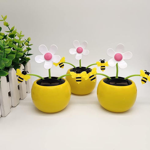 1Pc Yellow Solar Dancing Flower Sunflower Decors, Car Swinging Dancing Decor,Solar Dancing Ornament,Car Windowsill Decor,Honey Bee Swing Decors,So...
