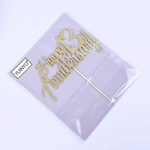 5th Anniversary Party Decoration Gold Glitter 5th happy Anniversary Cake Topper...