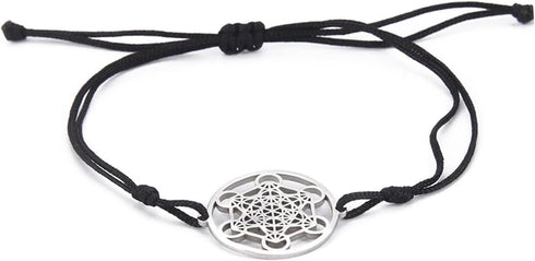 Metatron's Cube Bracelet For Women Men Stainless Steel Geometry Hollow Out Style Charm Angel Seal Circle Star Of David Pendant Double Rope Bracele...