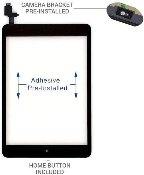 PUNG for iPad Mini 1/iPad Mini 2 Screen Replacement,A1432 A1454 A1455 A1489 A1490, Touchscreen Digitizer (Black), with Home Button, Full Repair Ki...