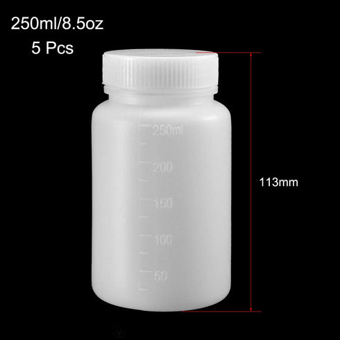 uxcell Plastic Lab Chemical Reagent Bottle 250ml/8.5oz Wide Mouth Sample Sealing Liquid Storage Containers 5pcs...