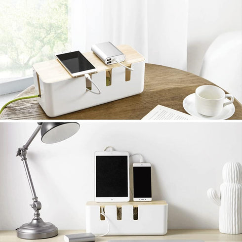 Cable Management Box by Baskiss, 12x5x4.5 inches, Wood Lid, Cord Organizer for Desk TV Computer USB Hub System to Cover and Hide & Power Strips & ...