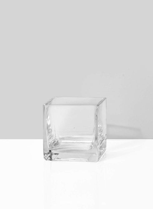 Serene Spaces Living Classic Clear Glass Cube Vase, Floral Centerpiece or Candle Holder, 3" Cube...
