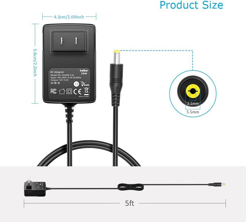 Belker 12V 2A 1.5A AC Adapter Charger Power Adapter Supply for 12 volt Electronics - 2000mA Max....
